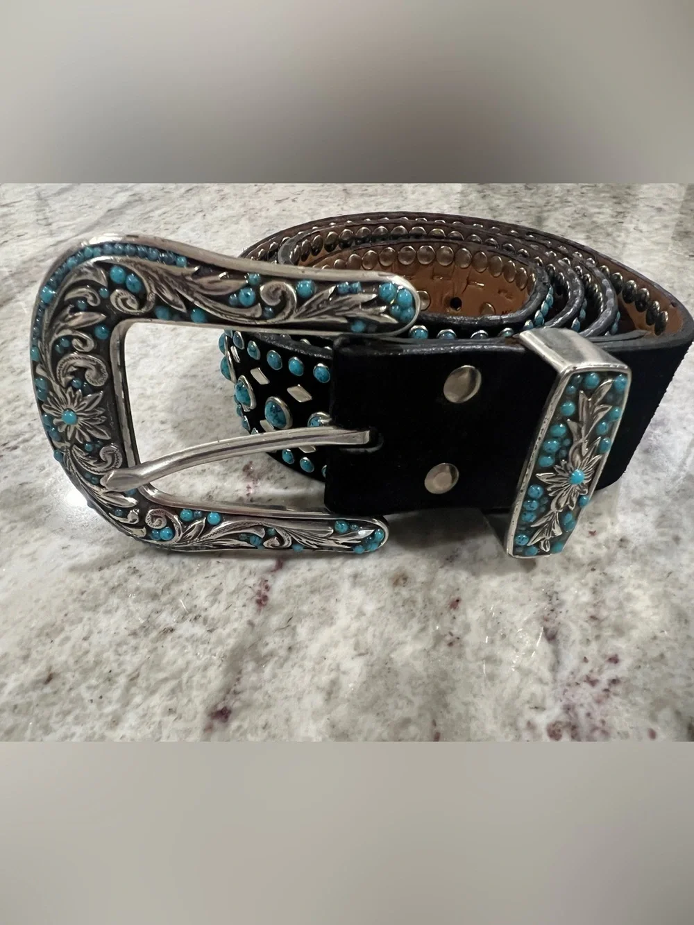 Nocona, Turquoise Accent Suede/Leather Belt & OG Buckle, #N3444001, XL, Blk Silv